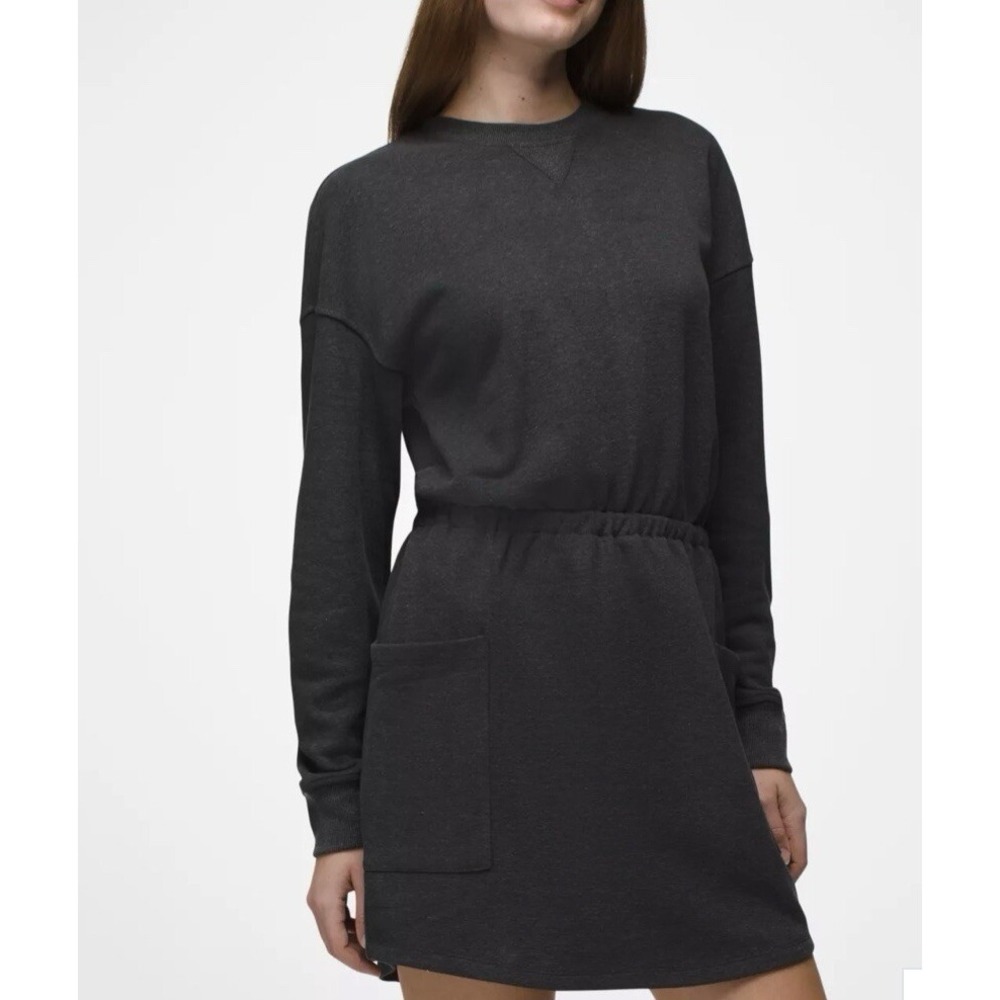 Prana Cozy Up Pocket Sweatshirt Dress Size Large $110 Charcoal Gray C7